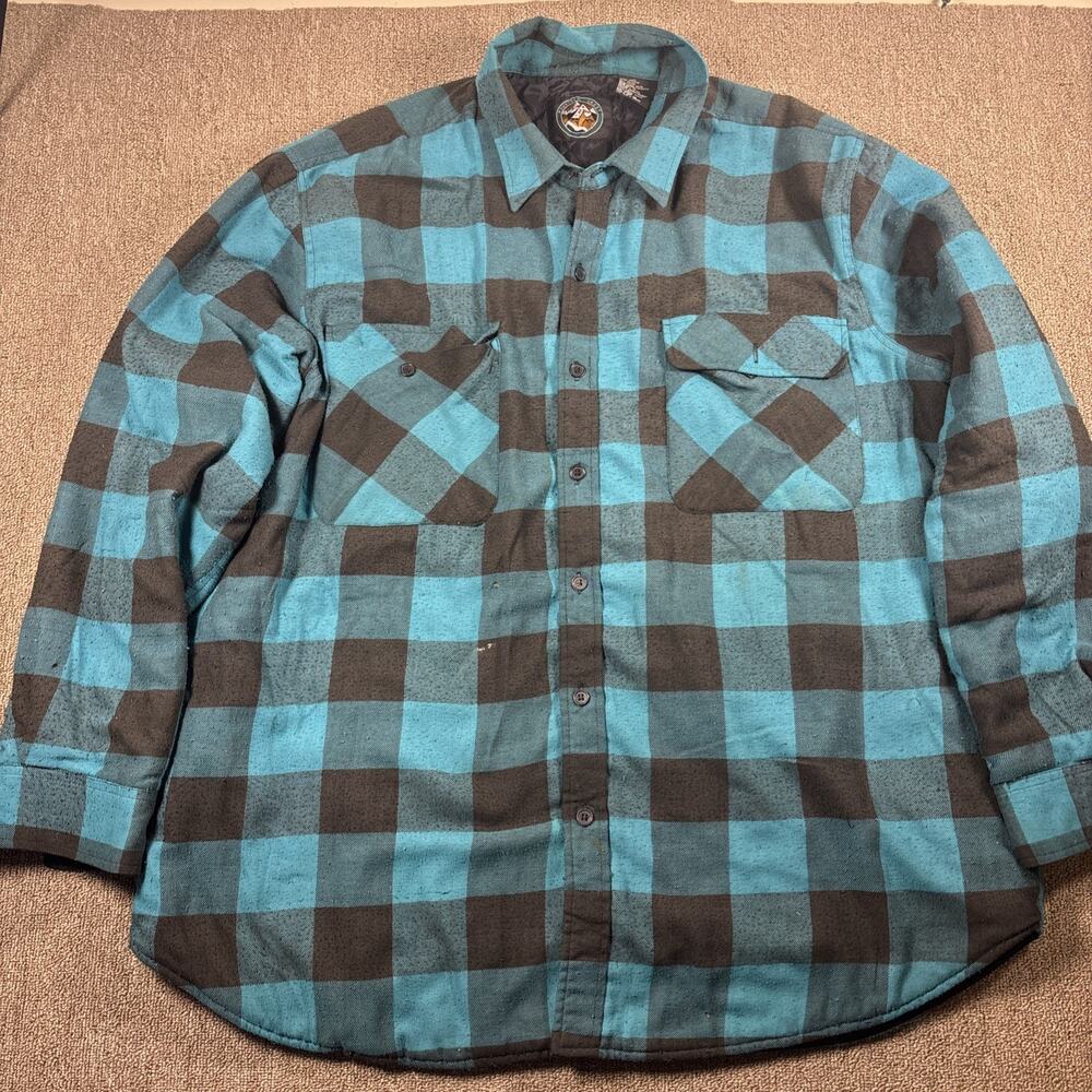 VTG Mountain Crest Men’s Shacket Teal Black Plaid XL Workwear